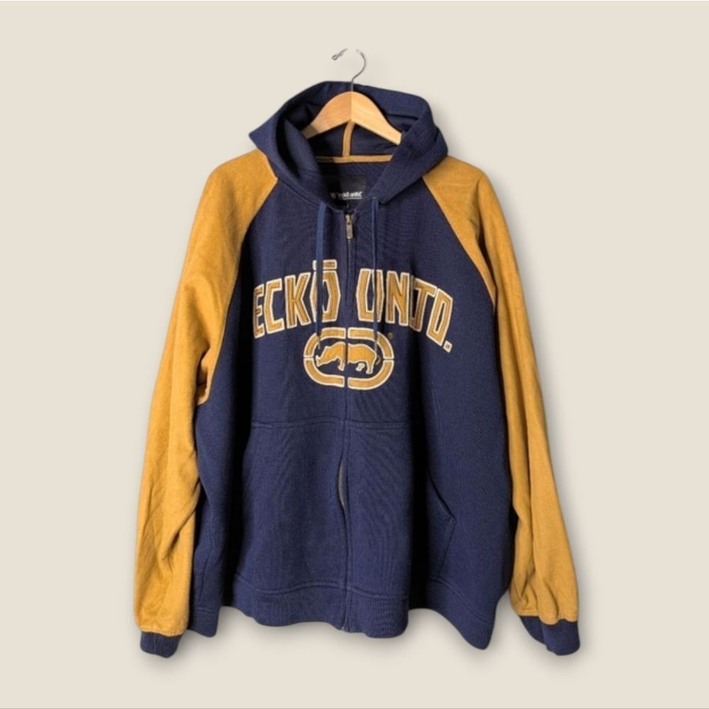 ECKO Unltd Sweater Jacket Thick Navy Blue Acrylic Vegan Suede Zip Up 4XLT